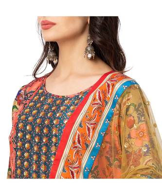 Front Pleated Kurta With Flare Is Paired With Flared Pants And Net Dupatta 4