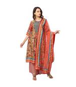 Red Malaysian Silk Printed Kurta Set