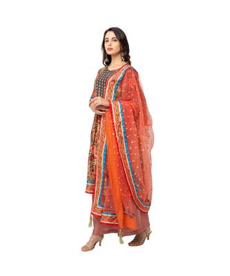 Red Malaysian Silk Printed Kurta Set 3
