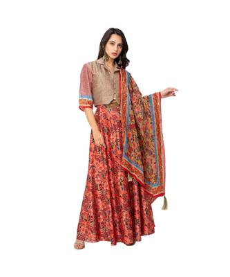 Yellow Malaysian Silk Printed Lehenga Set 2