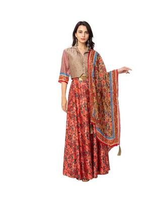 Yellow Malaysian Silk Printed Lehenga Set 1