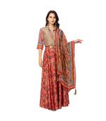 Yellow Malaysian Silk Printed Lehenga Set