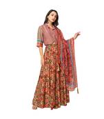 collared blouse with lehenga is paired with organza dupatta
