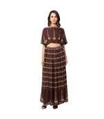 Brown Cotton Silk Printed Lehenga Set