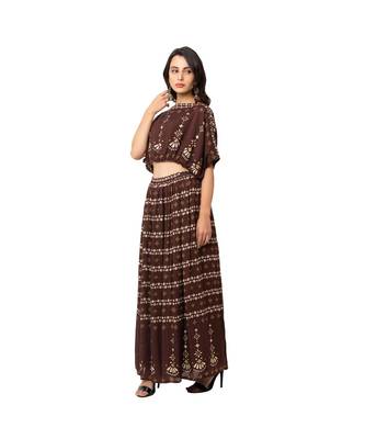 Brown Cotton Silk Printed Lehenga Set 3