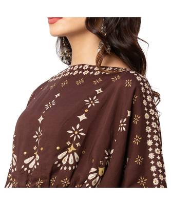 Brown Cotton Silk Printed Lehenga Set 4