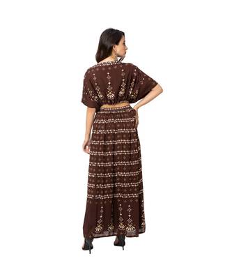 Brown Cotton Silk Printed Lehenga Set 5