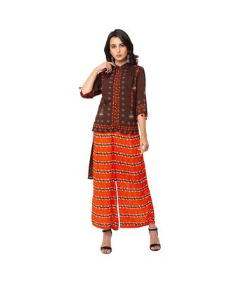 Coffee Brown & Rust Orange Pant Set 2