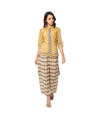 Yellow Cotton Silk Printed Kurta And Palazzo Set 2