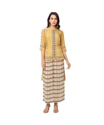 Yellow Cotton Silk Printed Kurta And Palazzo Set 1