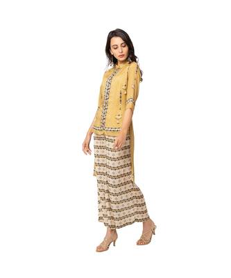 Yellow Cotton Silk Printed Kurta And Palazzo Set 3