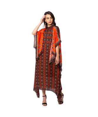 Rust Orange Dress With Coffee Brown Kaftan Jacket 1