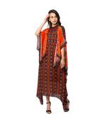 Rust Orange Dress With Coffee Brown Kaftan Jacket