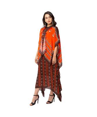 Rust Orange Dress With Coffee Brown Kaftan Jacket 3