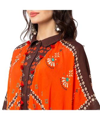 Rust Orange Dress With Coffee Brown Kaftan Jacket 4