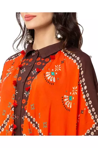 Rust Orange Dress With Coffee Brown Kaftan Jacket