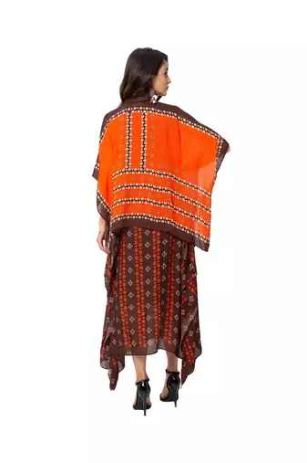 Rust Orange Dress With Coffee Brown Kaftan Jacket