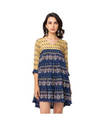 Blue Cotton Silk Printed Dress 2