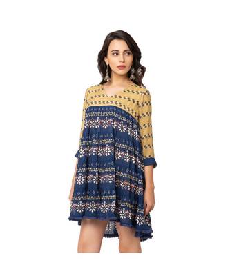 Blue Cotton Silk Printed Dress 3