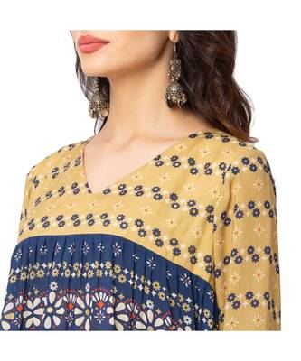 Blue Cotton Silk Printed Dress 4