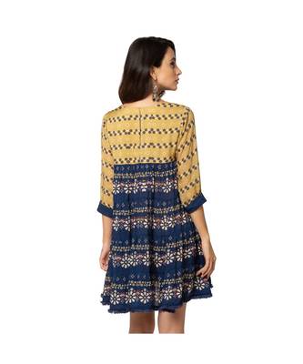 Blue Cotton Silk Printed Dress 5