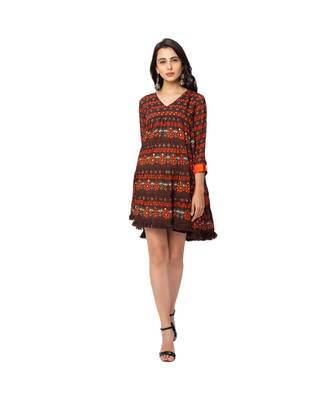 Brown Cotton Silk Printed Dress 2