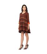 Brown Cotton Silk Printed Dress