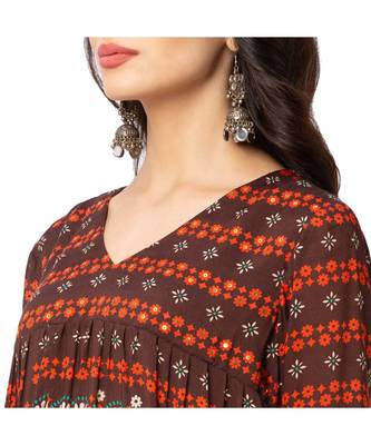 Brown Cotton Silk Printed Dress 4
