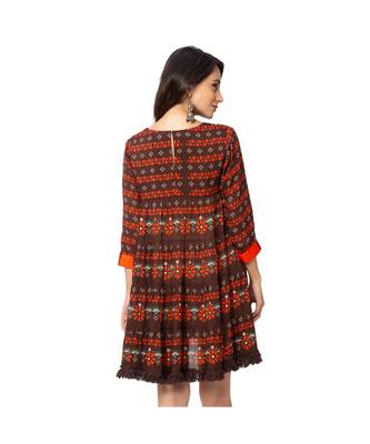 Brown Cotton Silk Printed Dress 5