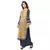 kurta with gatheres at waist having metal belt detail and bell sleeves is paired with printed flared pants