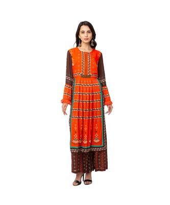 Printed Tunic With Bell Sleeves With Palazzos 1