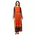 kurta with gatheres at waist having metal belt detail and bell sleeves is paired with printed flared pants