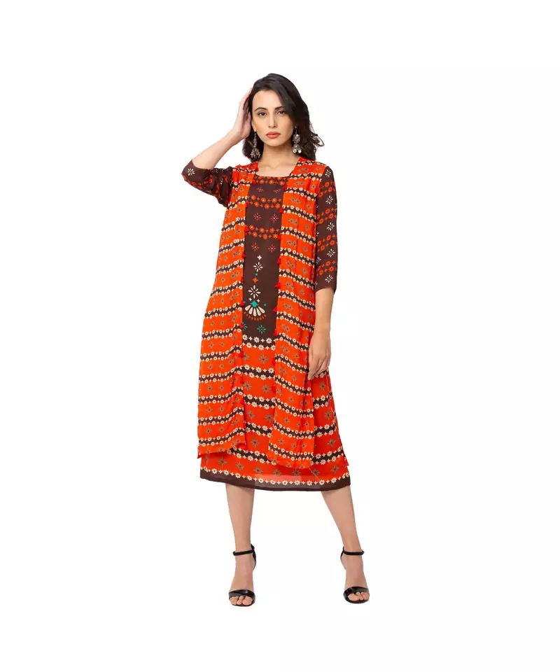 printed dress with printed jacket