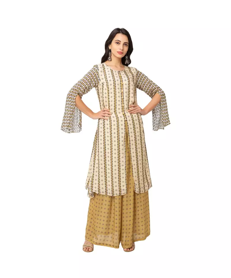printed front slit kurta with pants