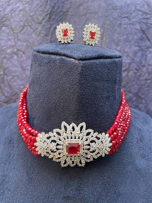 Maroon Classy American Diamonds Choker Necklace 1