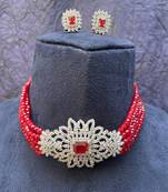 Maroon Classy American Diamonds Choker Necklace