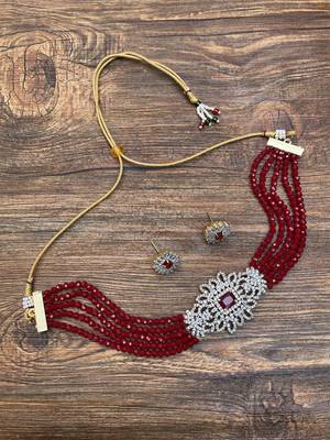 Maroon Classy American Diamonds Choker Necklace 2
