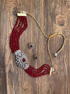 Maroon Classy American Diamonds Choker Necklace 3