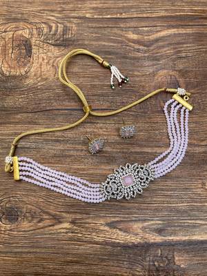 Baby Pink Classy American Diamonds Choker Necklace 1