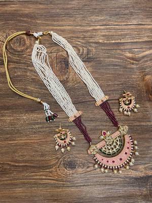 Pink Antique Kundan Necklace Set 1