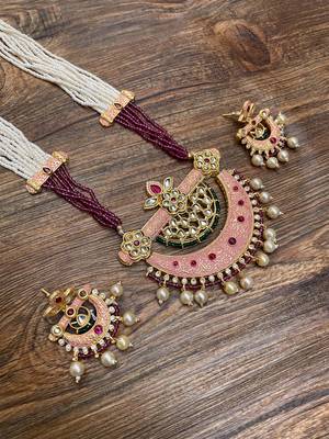 Pink Antique Kundan Necklace Set 2