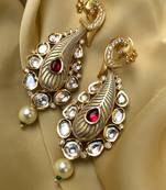 Antique Gold Plated Pearl Drop Blue Kundan Earrings