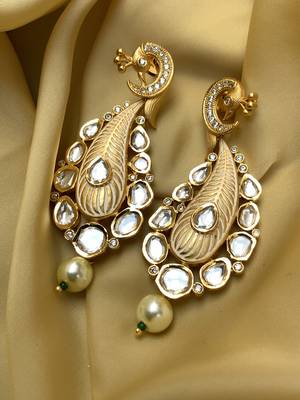 Antique Gold Plated Pearl Drop Yellow Kundan Earrings 1