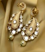 Antique Gold Plated Pearl Drop Yellow Kundan Earrings
