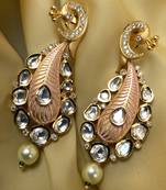 Antique Gold Plated Pearl Drop Pink Kundan Earrings