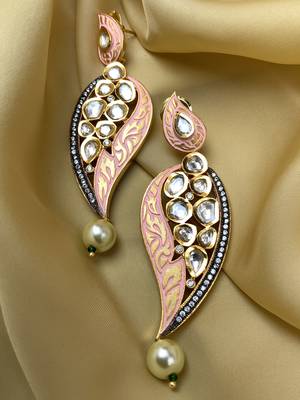 Antique Gold Plated Pearl Drop Kundan Earrings 1