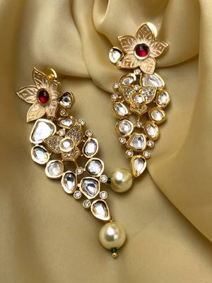 Antique Gold Plated Pearl Drop Kundan Earrings 1