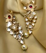 Antique Gold Plated Pearl Drop Kundan Earrings