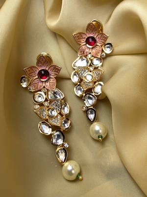 Antique Gold Plated Pearl Drop Kundan Earrings 1