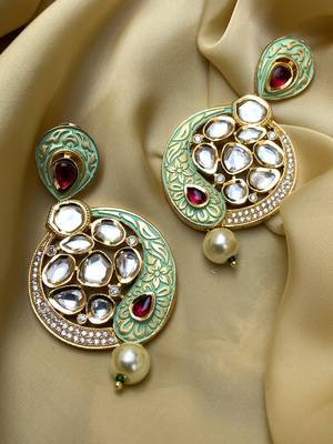 Antique Gold Plated Pearl Drop Kundan Earrings 1